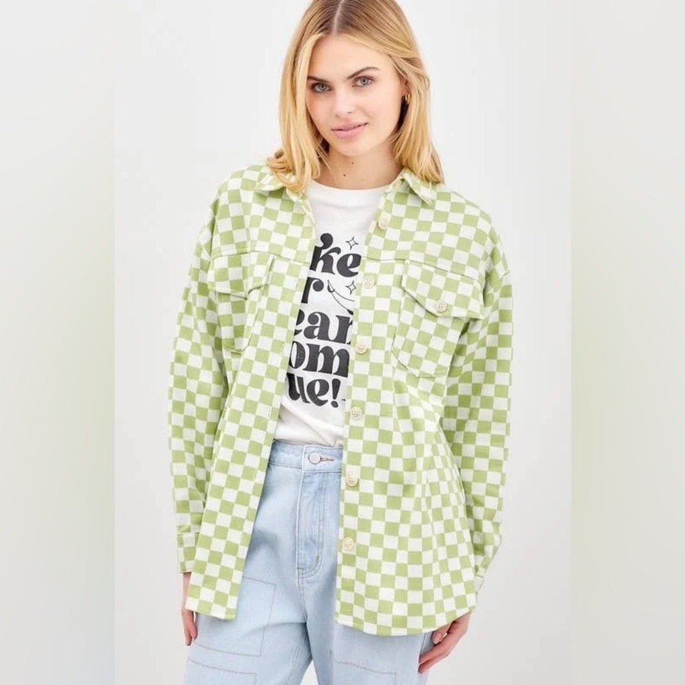 Checker Textured Button Up Jacket